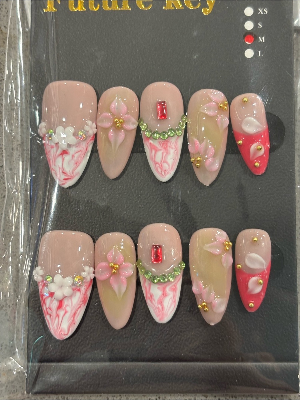 Handcrafted Gel Pink Floral Press-On Nails